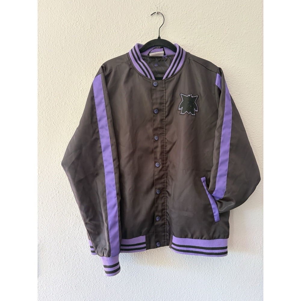 Pokemon Center Gengar Insulated Snap Varsity Jacket Mens Medium Black Purple